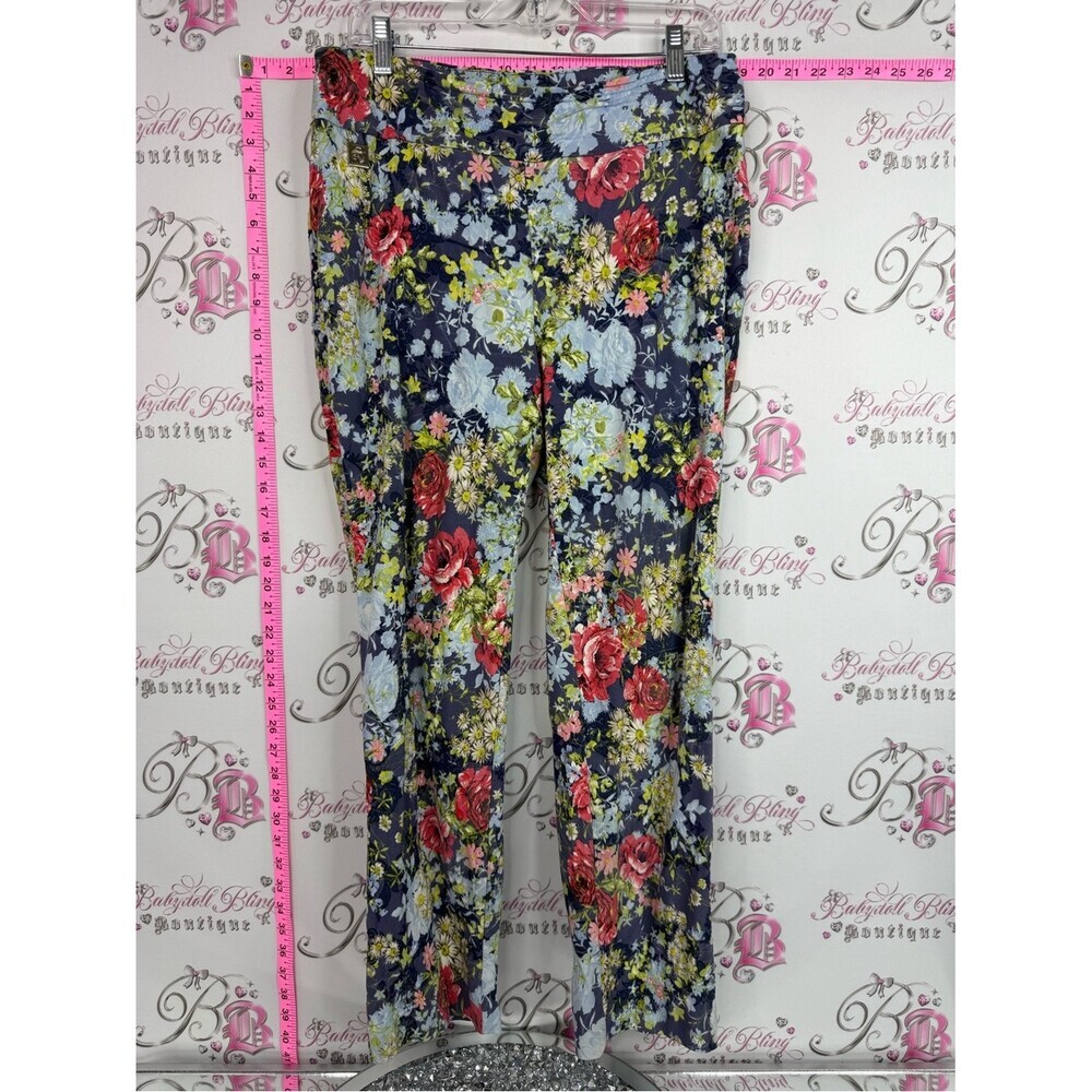 LISETTE pants Navy Floral Wide-Leg Pants with Red & Light Blue Blooms